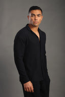 Men's Black Long Sleeve Stripes Shirt