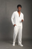 Men's White Long Sleeve Stripes Shirt