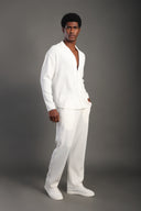 Men's White Stripes Casual Set