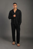 Men's Black Dobby Texture Casual Set