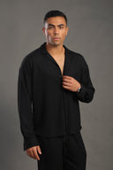 Men's Black Long Sleeve Dobby Texture Shirt