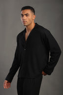 Men's Black Long Sleeve Dobby Texture Shirt