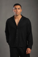 Men's Black Long Sleeve Dobby Texture Shirt
