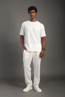 Men's White Dobby Texture Casual Set