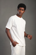 Men's White Dobby Texture Round T-shirt