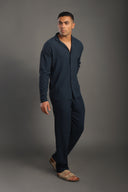 Men's Petrol Blue Stripes Casual Set