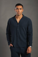 Men's Petrol Blue Stripes Casual Set