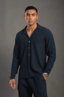 Men's Petrol Blue Long Sleeve Stripes Shirt