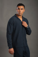 Men's Petrol Blue Long Sleeve Stripes Shirt