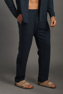 Men's Petrol Blue Casual Stripes Trousers
