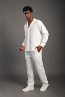 Men's White Long Sleeve Dobby Texture Shirt