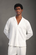 Men's White Long Sleeve Dobby Texture Shirt