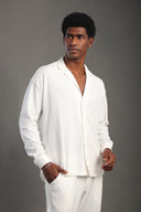 Men's White Long Sleeve Dobby Texture Shirt