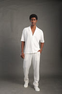 Men's White Dobby Texture Casual Set