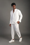 Men's White Oversize Elastic Waist Trousers