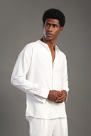 Men's White Mandarin Neck Shirt