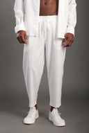 Men's White Oversize Elastic Waist Trousers