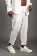 Men's White Oversize Elastic Waist Trousers