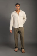 Men's Relax Fit Polo Collar Poplin Striped Shirt