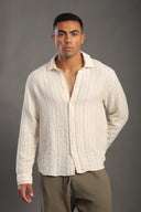 Men's Relax Fit Polo Collar Poplin Striped Shirt