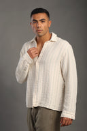 Men's Relax Fit Polo Collar Poplin Striped Shirt