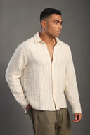 Men's Relax Fit Polo Collar Poplin Striped Shirt