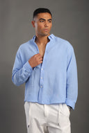 Men's Cornflower Blue Oversize Loose Linen Shirt