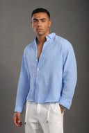 Men's Cornflower Blue Oversize Loose Linen Shirt