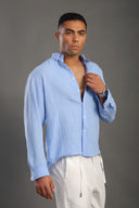 Men's Cornflower Blue Oversize Loose Linen Shirt