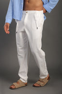 Men's White Regular Fit Trousers