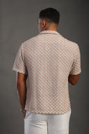 Men's Beige Half Sleeve Printed V Neck Collar Shirt