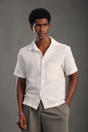 Men's Offwhite Half Sleeve V Neck Collar Shirt