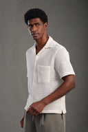 Men's Offwhite Half Sleeve V Neck Collar Shirt