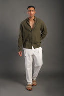 Men's Olive Green Oversize Loose Linen Shirt