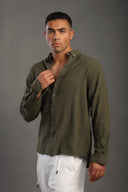 Men's Olive Green Oversize Loose Linen Shirt