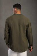 Men's Olive Green Oversize Loose Linen Shirt