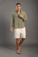 Men's Sage Green Oversize Loose Linen Shirt