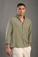 Men's Sage Green Oversize Loose Linen Shirt