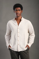 Men's Beige Oversize Loose Linen Shirt