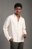 Men's Beige Oversize Loose Linen Shirt