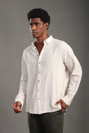 Men's Beige Oversize Loose Linen Shirt