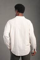 Men's Beige Oversize Loose Linen Shirt