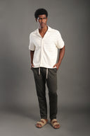 Men's Beige Half Sleeve V Neck Apache Collar Shirt