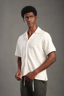 Men's Beige Half Sleeve V Neck Apache Collar Shirt
