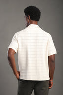 Men's Beige Half Sleeve V Neck Apache Collar Shirt