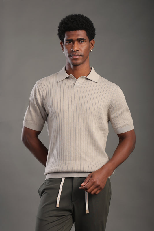 Men's Khaki Button Plain Polo T-shirt