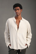 Men's Beige Oversize Loose Linen Shirt
