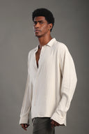 Men's Beige Oversize Loose Linen Shirt