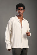 Men's Beige Oversize Loose Linen Shirt