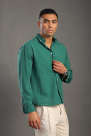 Men's Croc Green Oversize Loose Linen Shirt